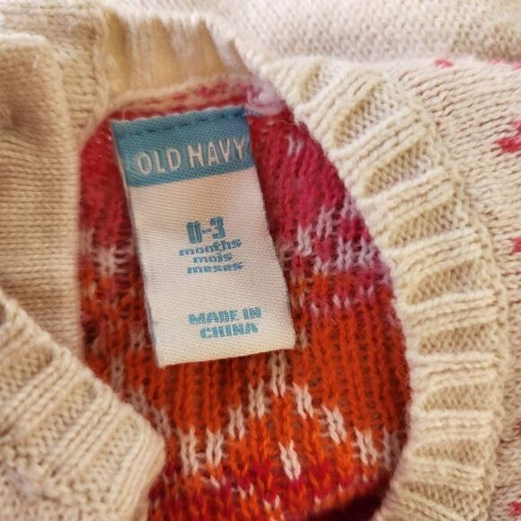 Old Navy 0-3 month sweater dress cream fair isle balloon sleeve cotton - Picture 2 of 5